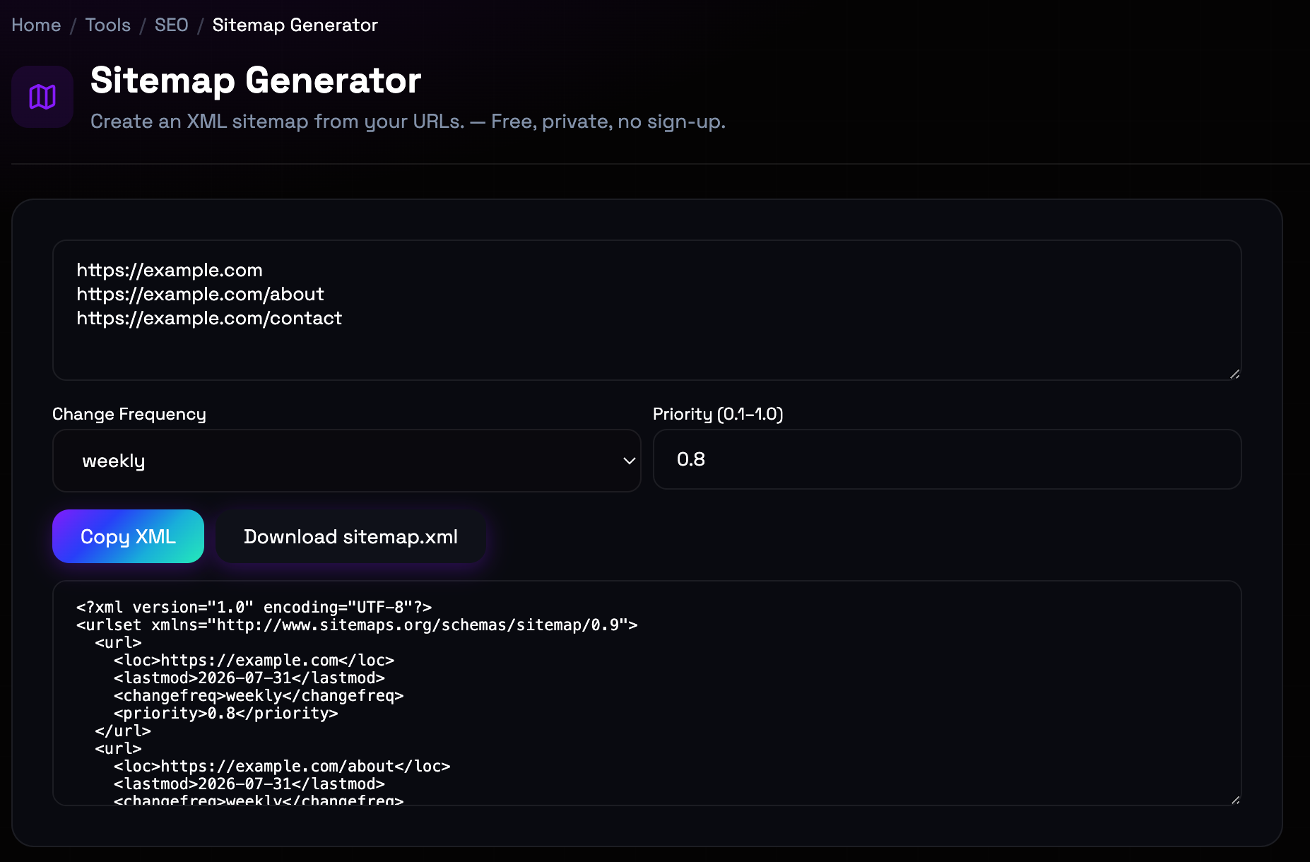 How to use Sitemap Generator online — free, fast, and private